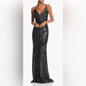 Aqua Black Sequin Gown